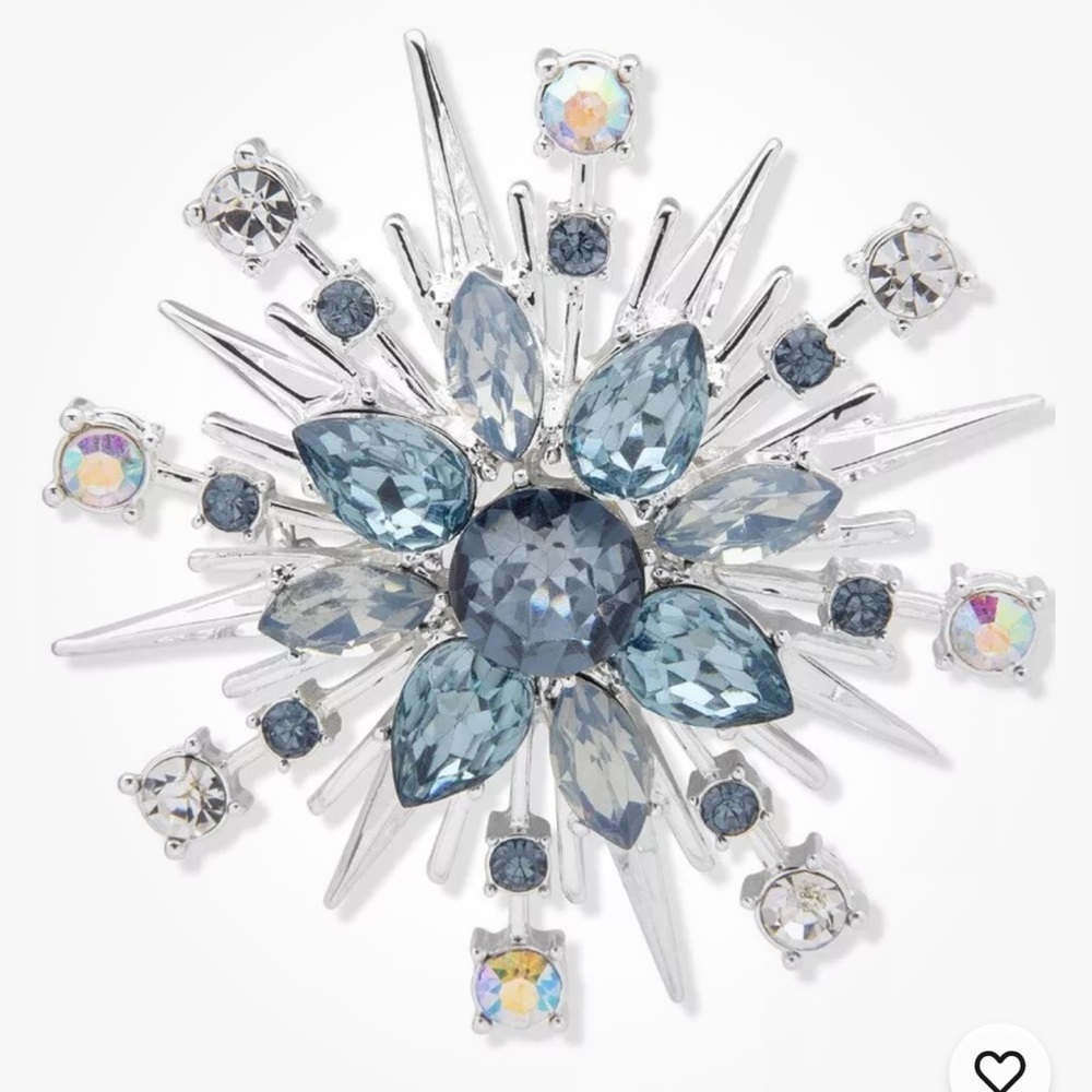 Anne Klein Signed Silvertone Blue Stone Vintage Starburst Brooch. MA